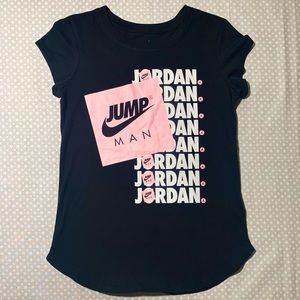 Jordan Black Short Sleeve T-shirt with Pink/White Text+Logo for Girls Size L